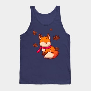 Cute Fox Sitting With Scarf In Autumn Cartoon Tank Top